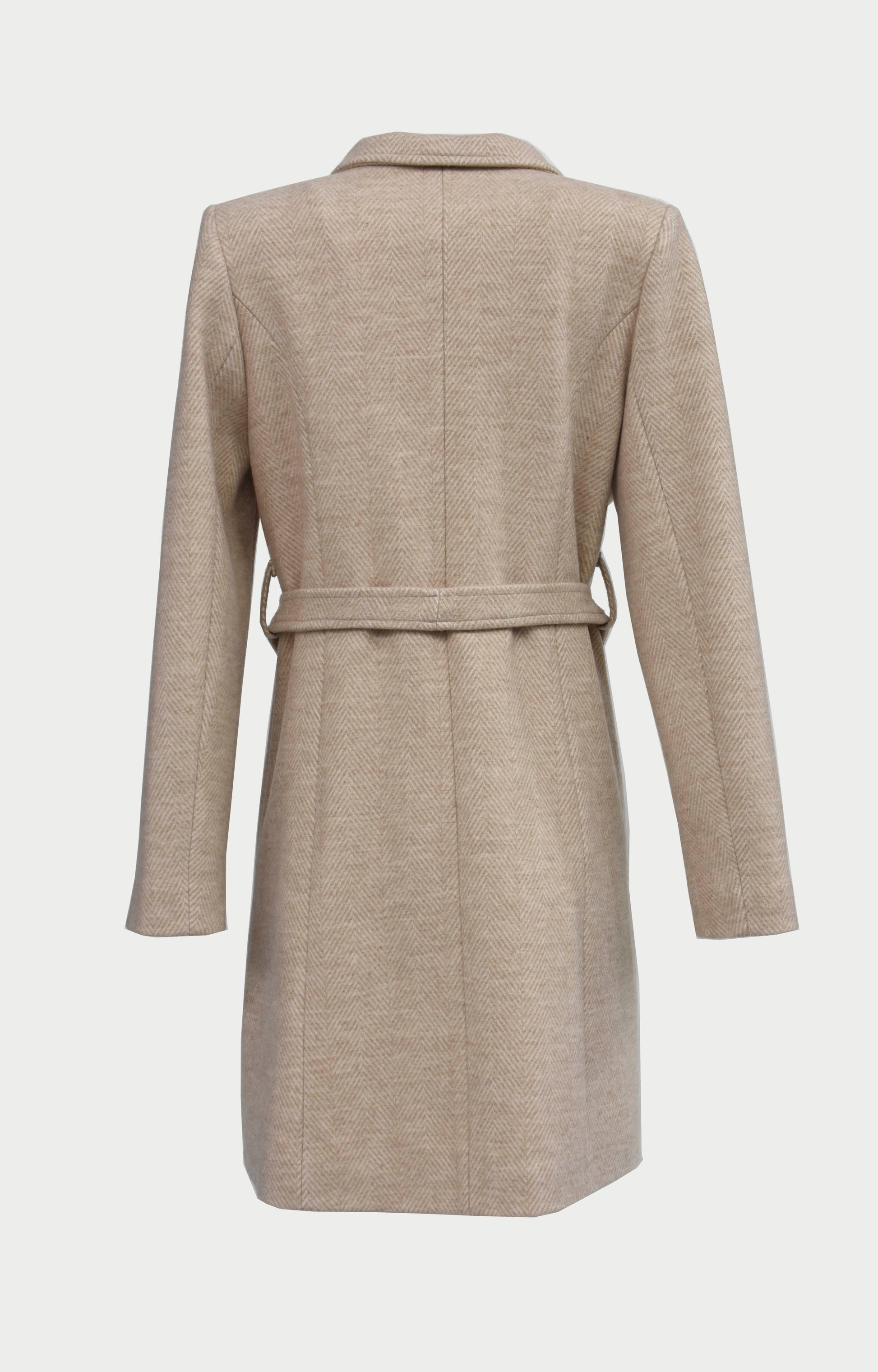 Ημίπαλτο ψαροκόκαλο μπεζ με ζώνη