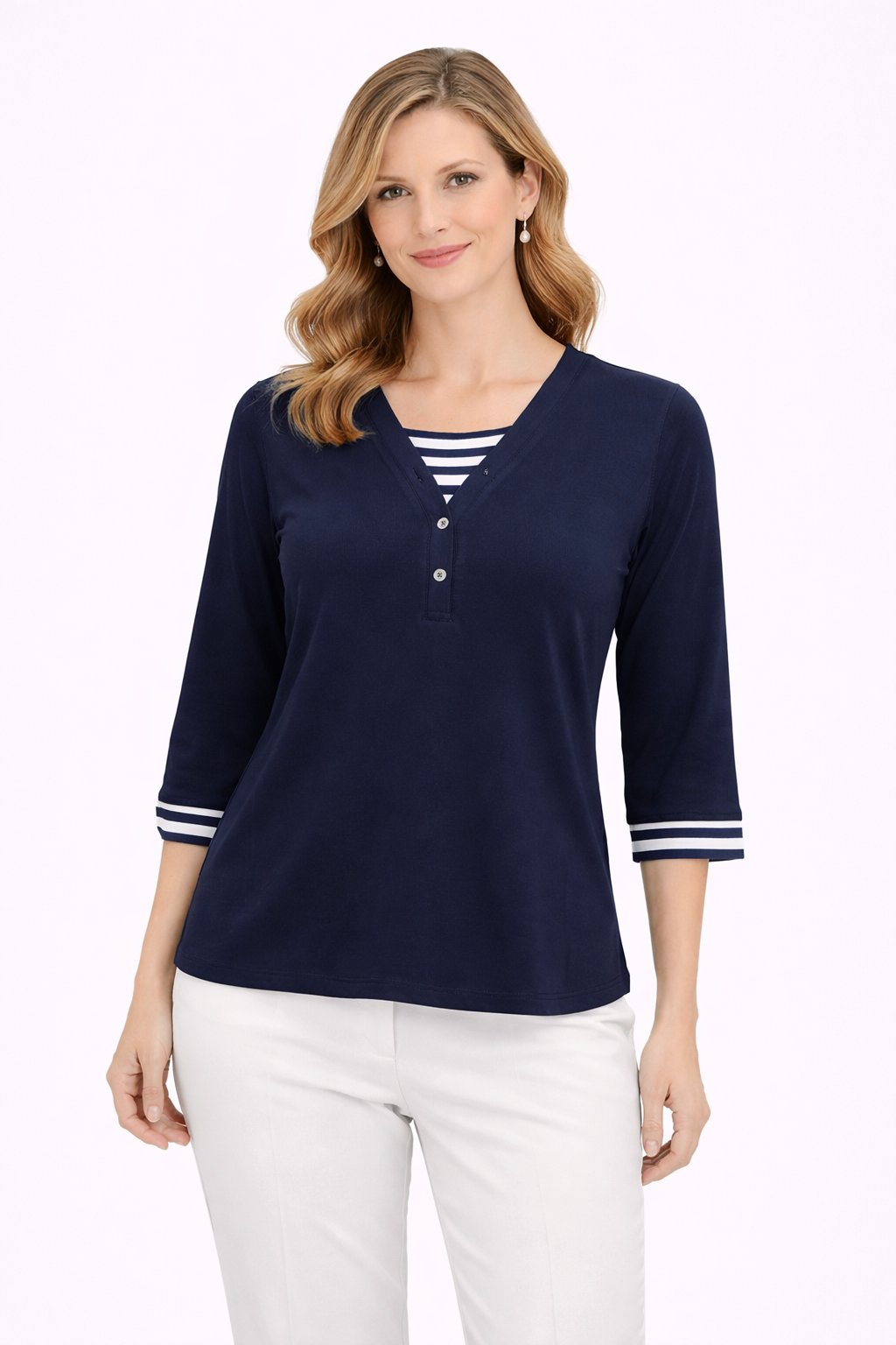 Μπλούζα βισκόζ μπλε τρουακάρ μανίκια