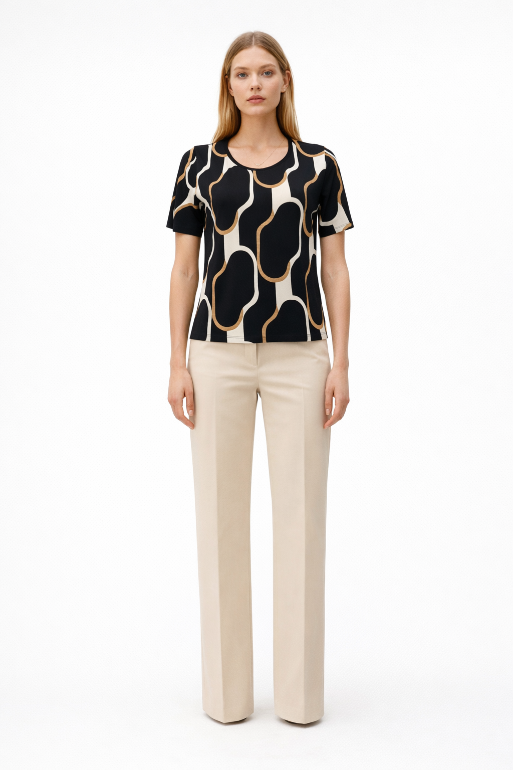 Μπλούζα βισκόζ μαύρη με μπεζ γραμμές