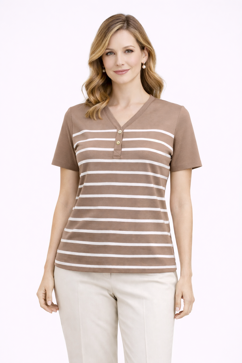 Μπλούζα βισκόζ μπεζ με ρίγες