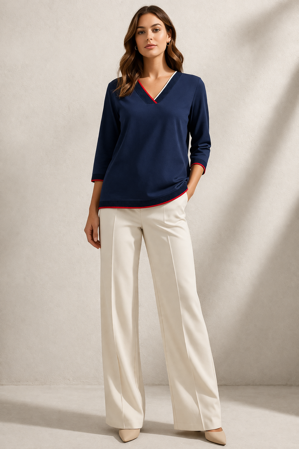 Μπλούζα βισκόζ με τρουακάρ μανίκια μπλε