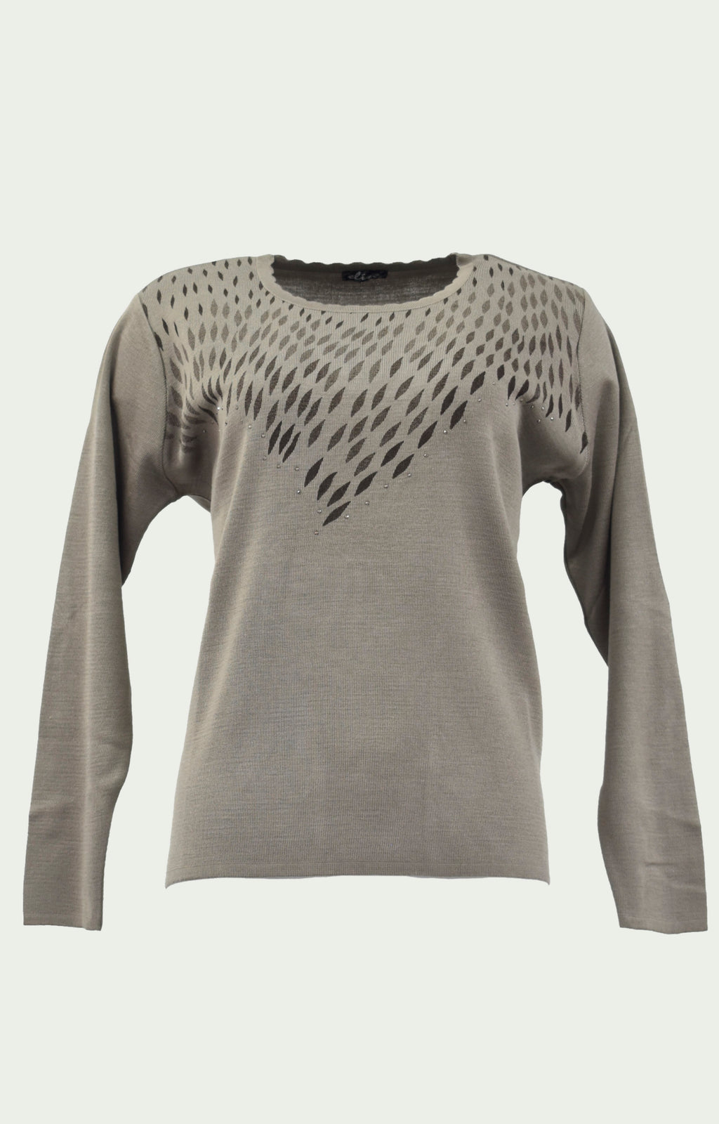 Μπλούζα πλεκτή μπεζ με φύλλα