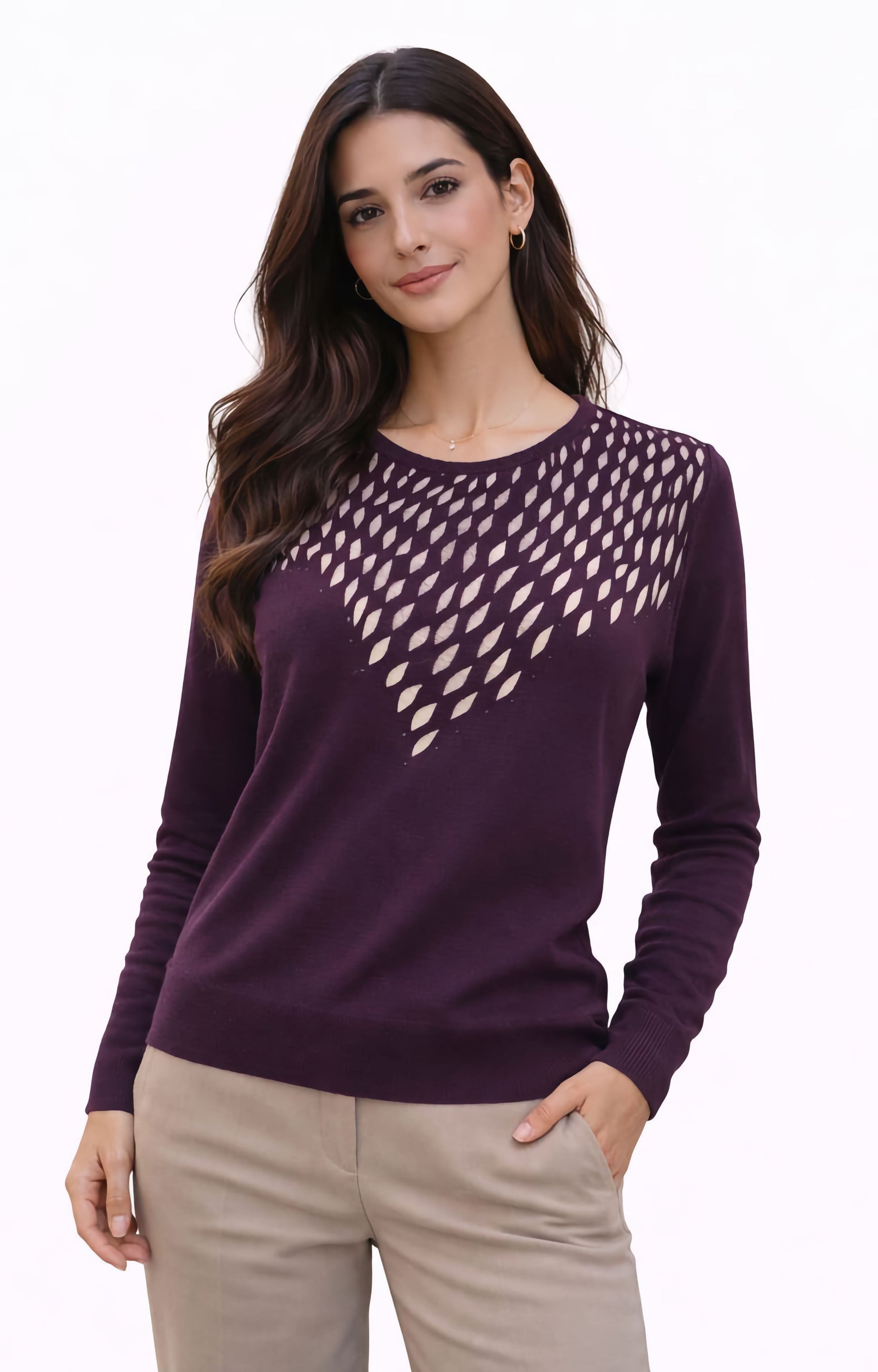 Μπλούζα πλεκτή μωβ με φύλλα