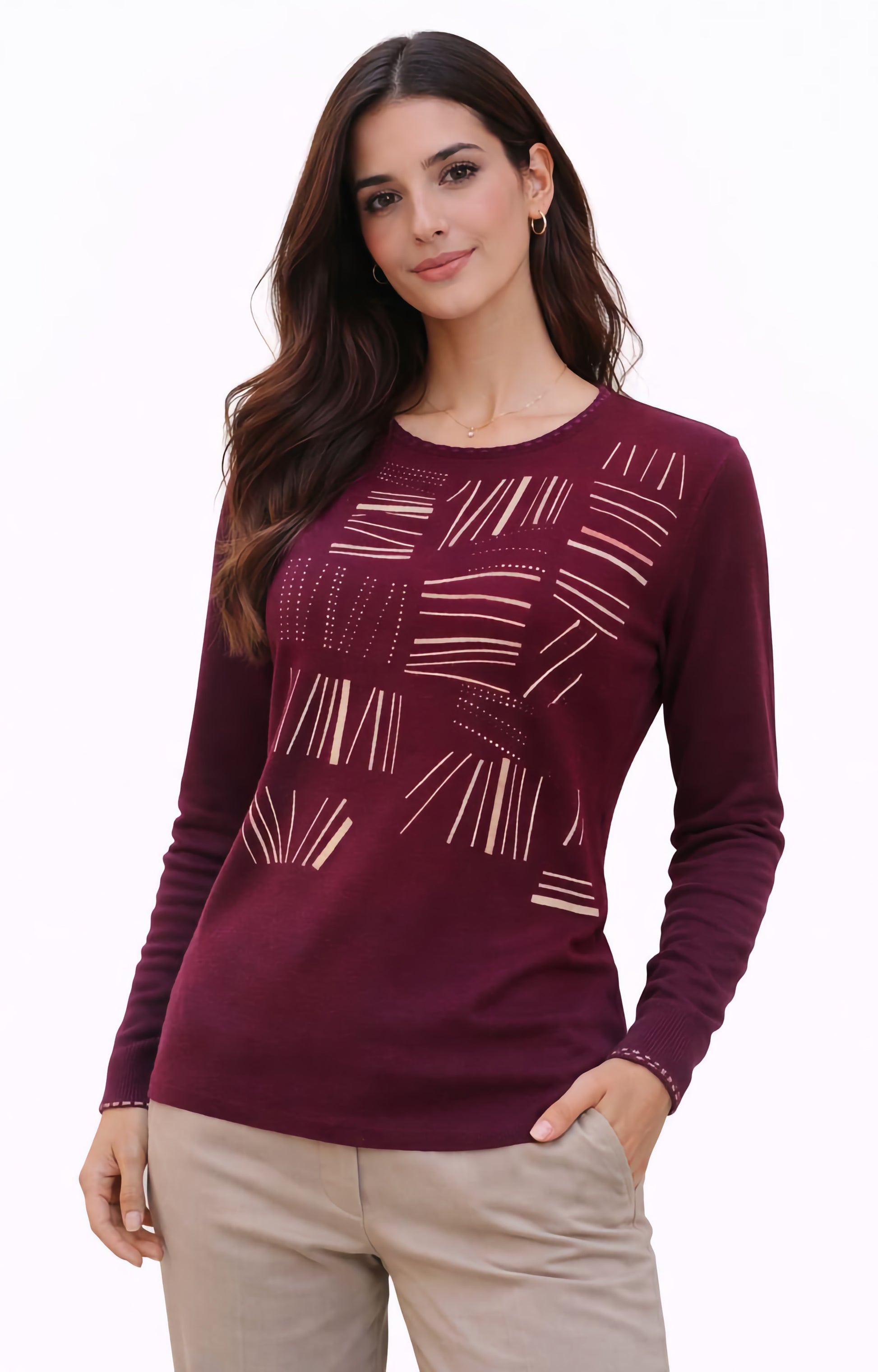 Μπλούζα πλεκτή γκρενά με γραμμές