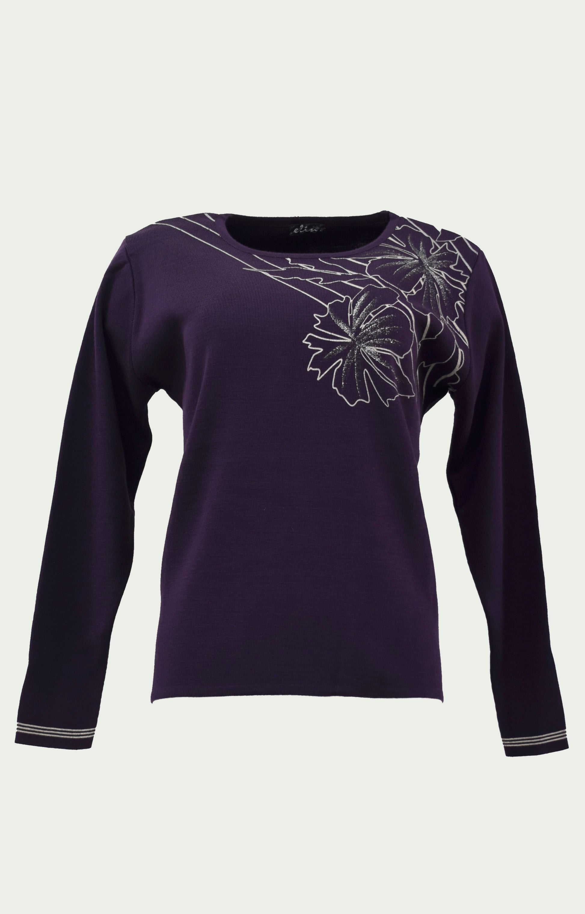 Μπλούζα πλεκτή μωβ με λουλούδι