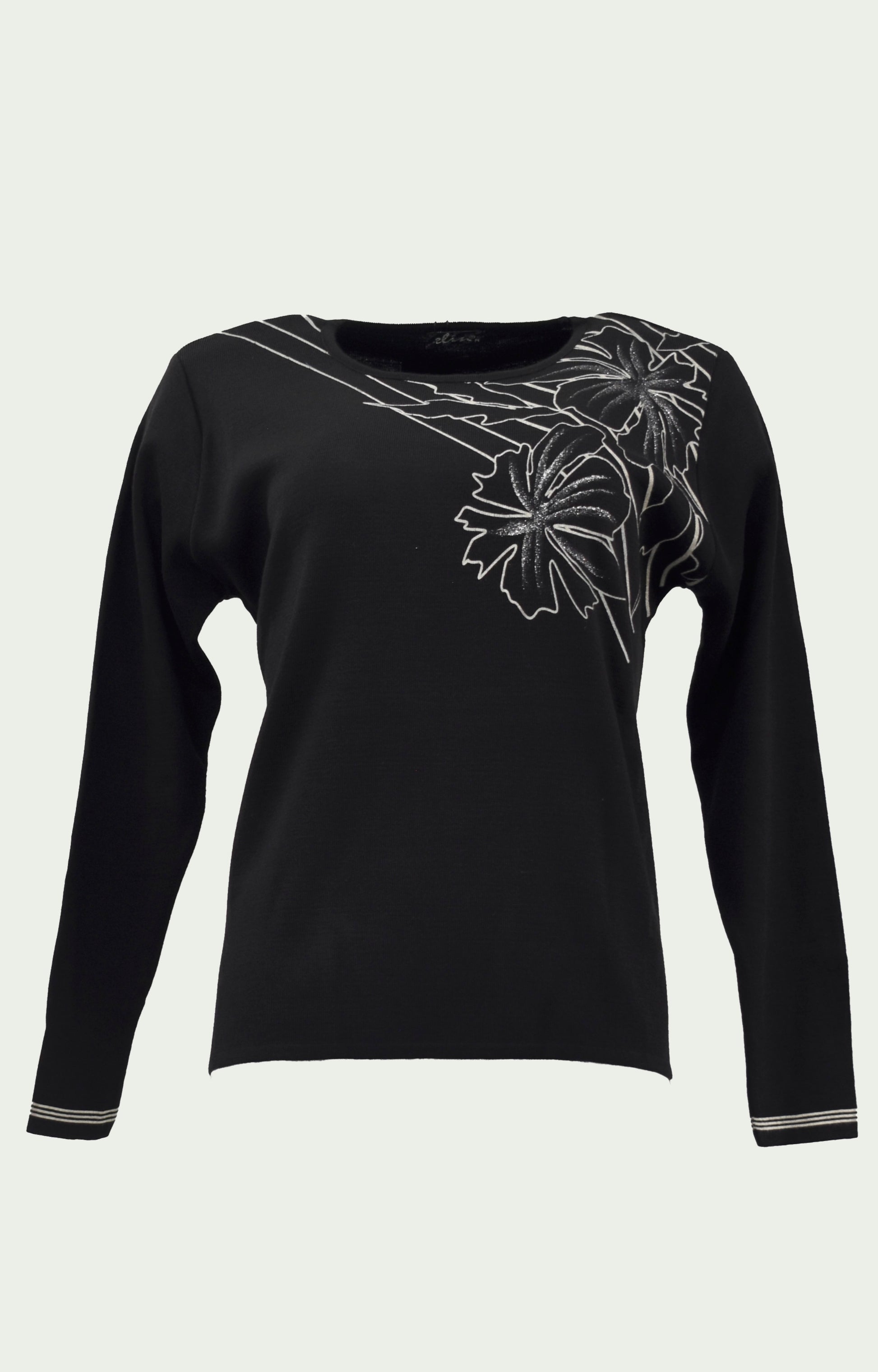 Μπλούζα πλεκτή μαύρη με λουλούδι