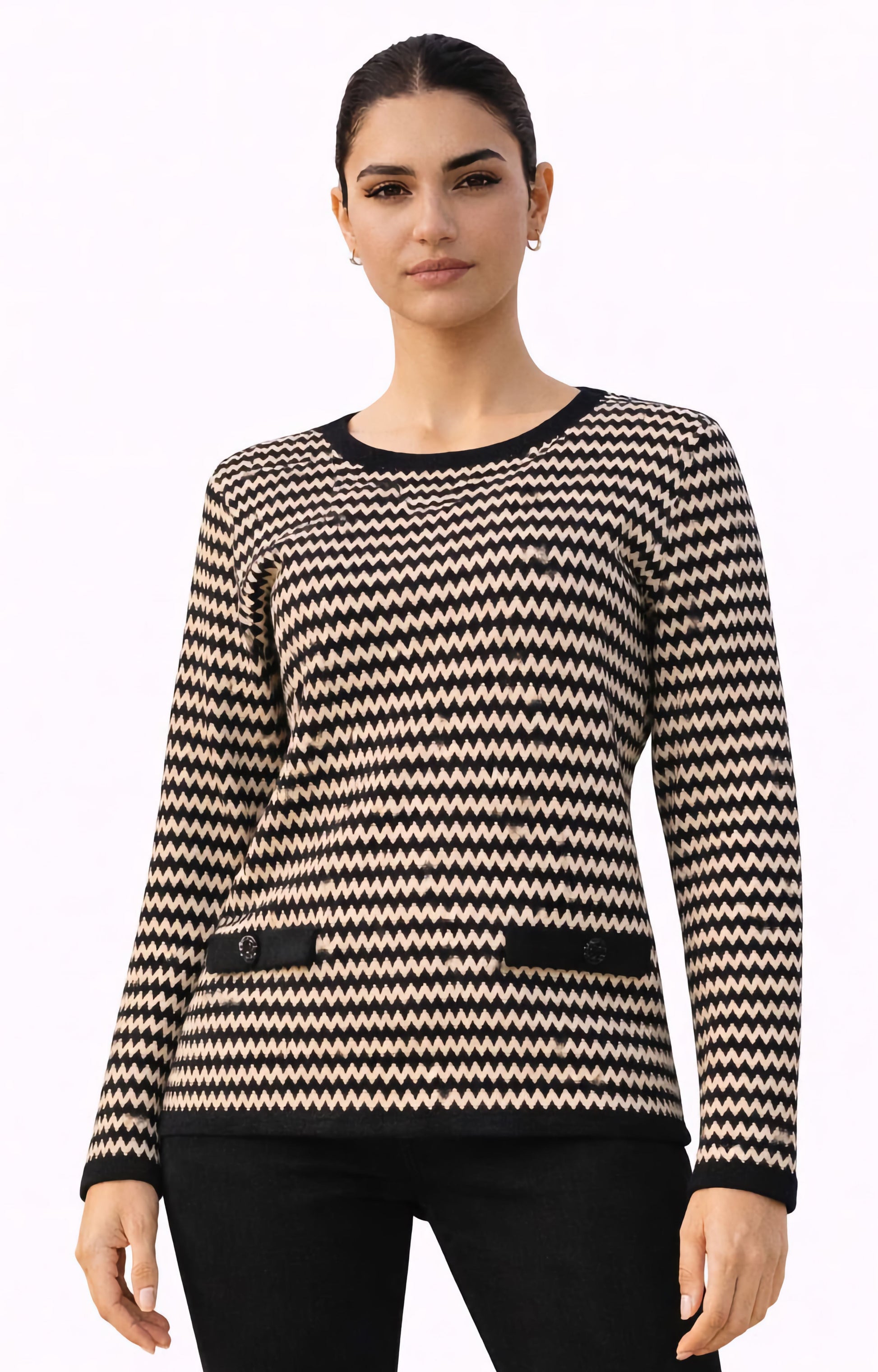 Μπλούζα πλεκτή ζακάρ γκρι εκρού