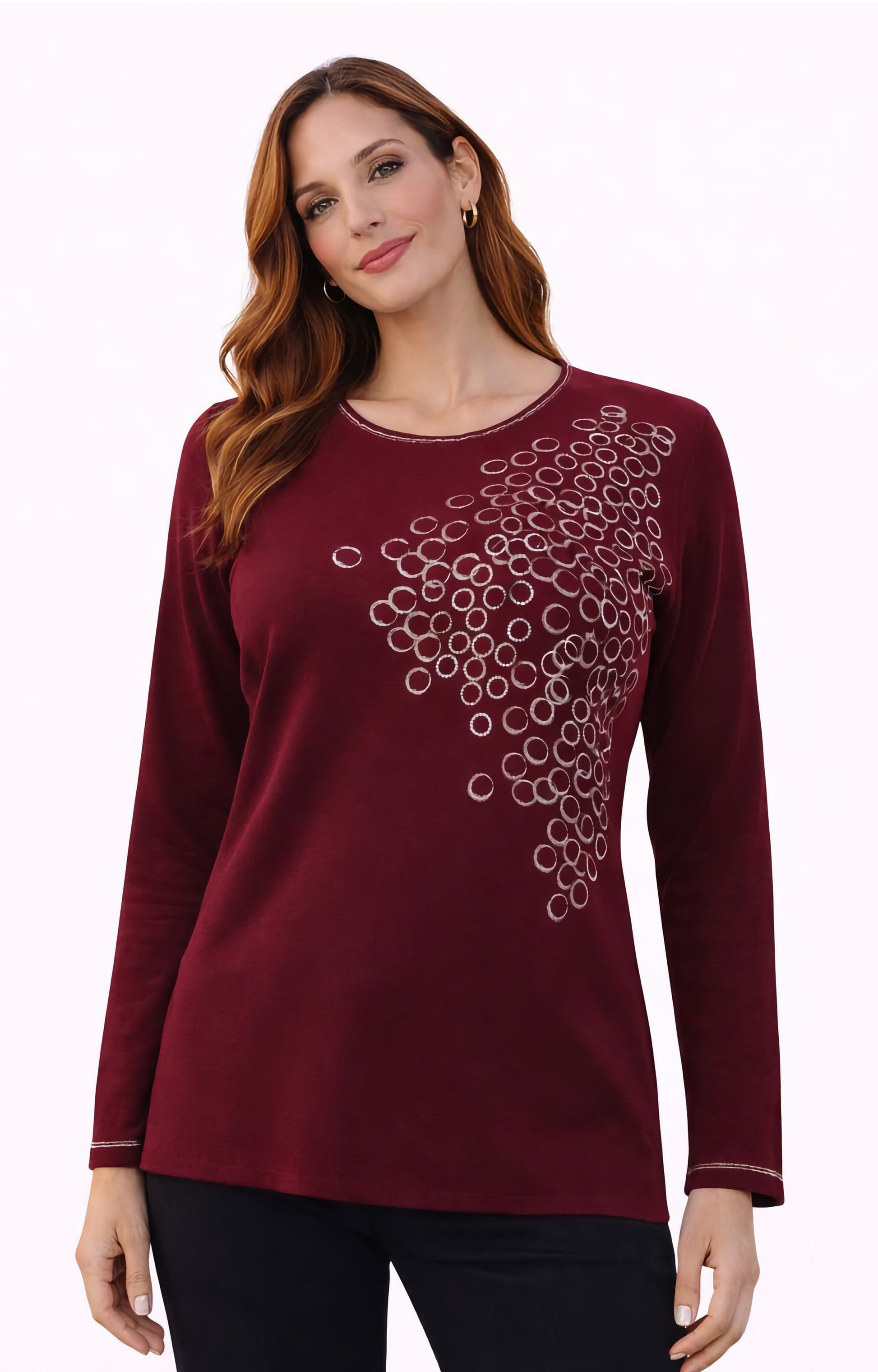 Μπλούζα πλεκτή γκρενά με χρυσά κυκλάκια