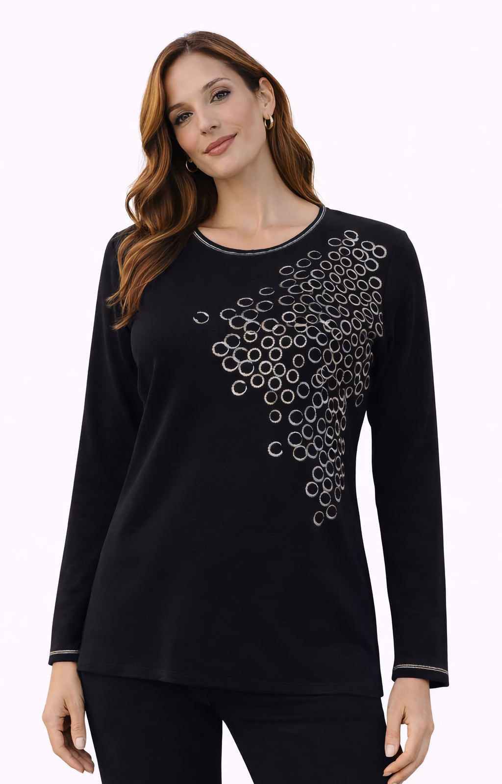 Μπλούζα πλεκτή μαύρη με χρυσά κυκλάκια