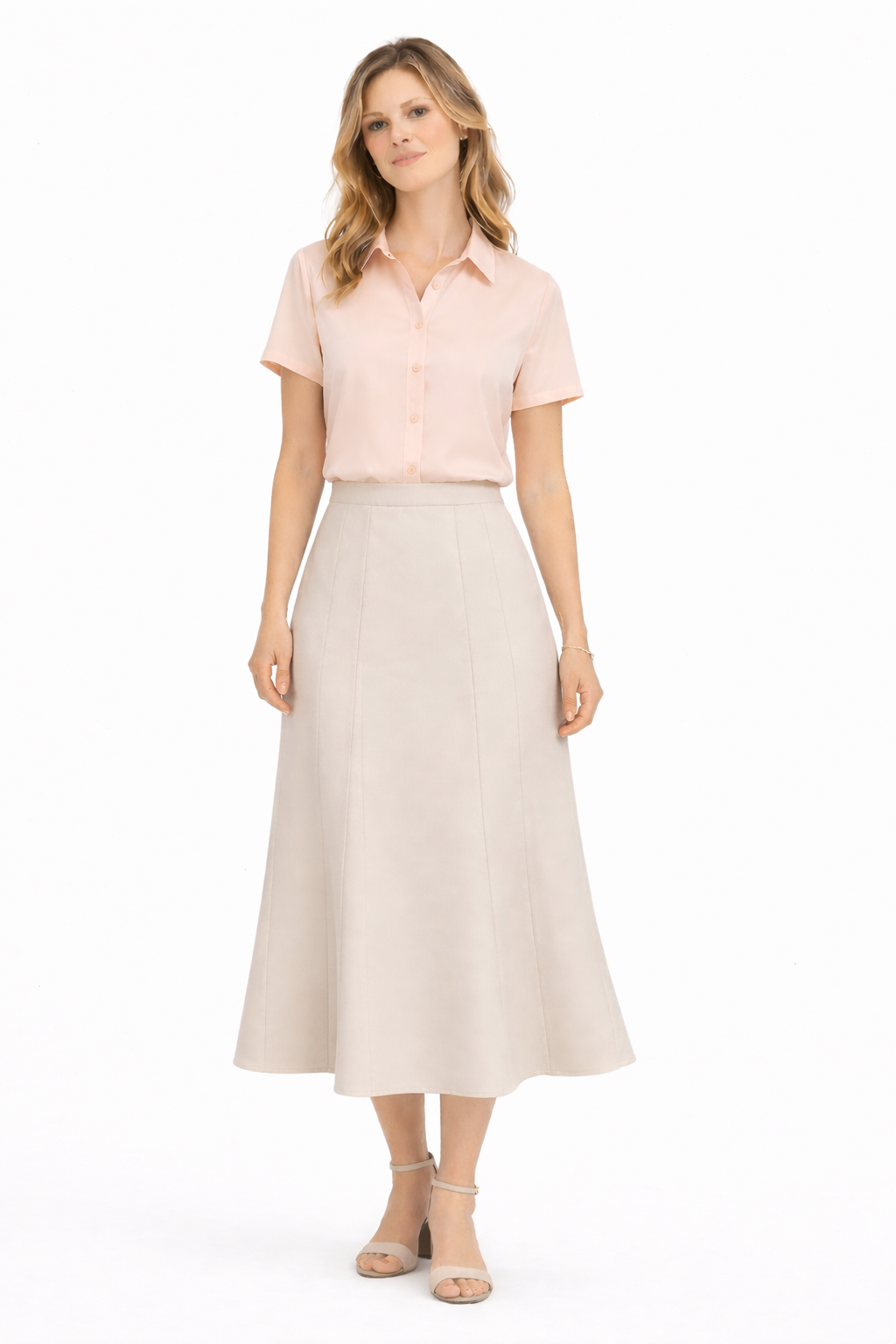 Φούστα κρεπ με φύλλα μπεζ