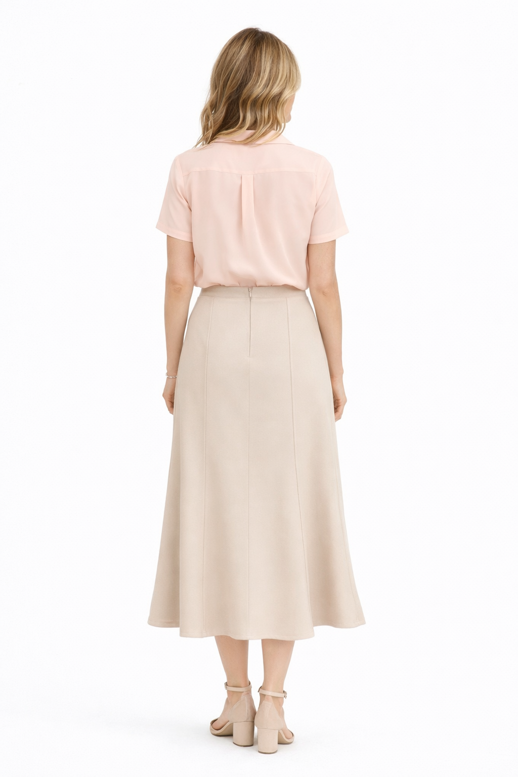 Φούστα κρεπ με φύλλα μπεζ
