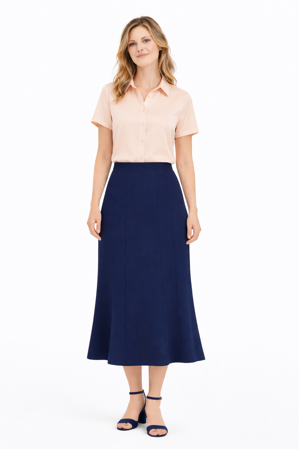 Φούστα κρεπ με φύλλα μπλε