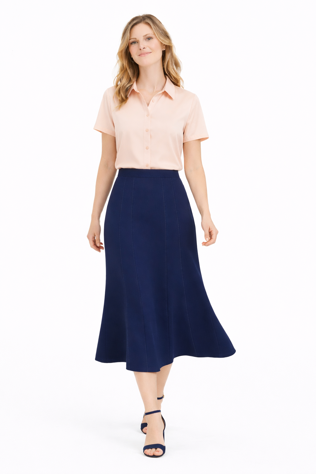 Φούστα κρεπ με φύλλα μπλε