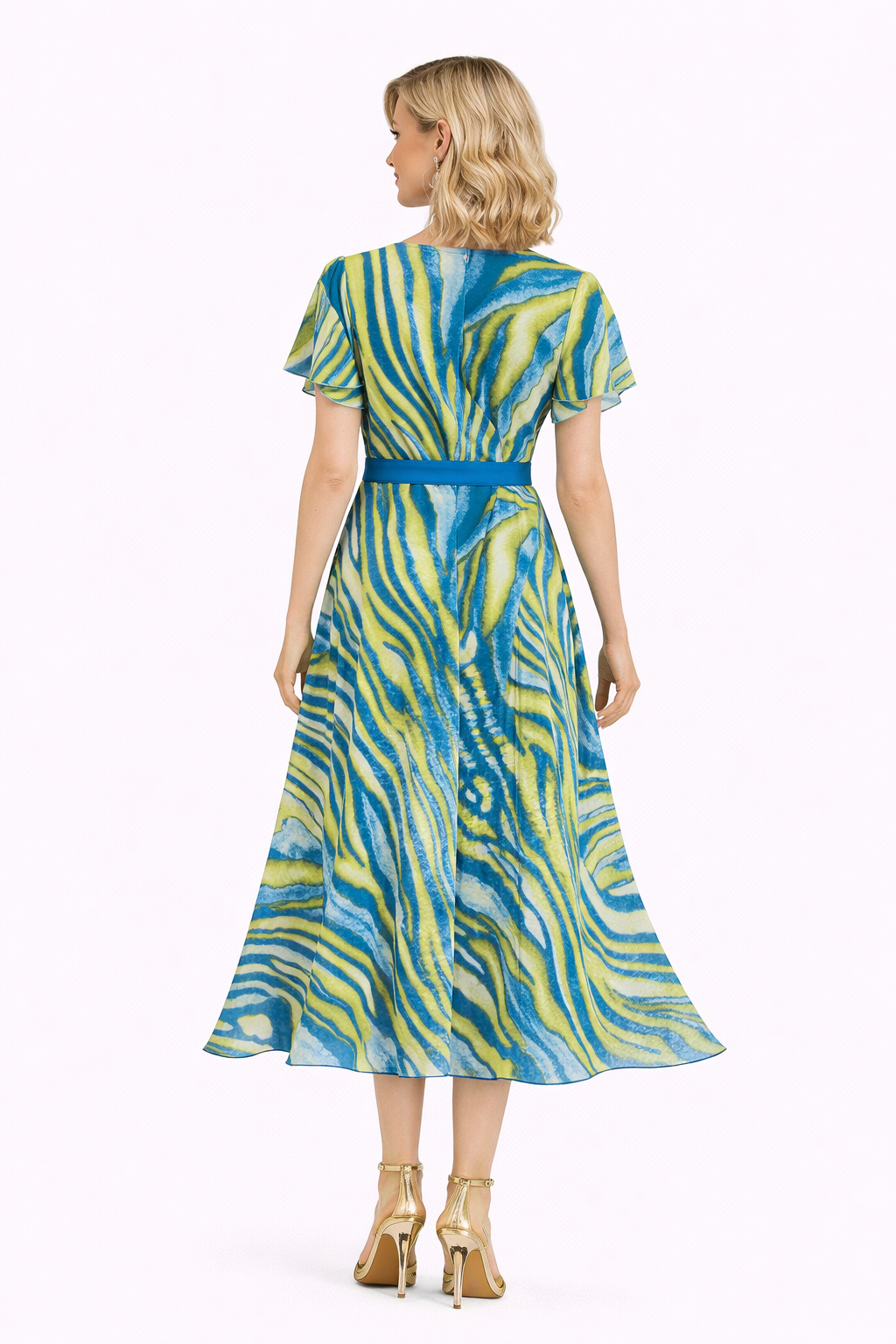 Φόρεμα ζορζέτα κρουαζέ εμπριμέ πράσινο