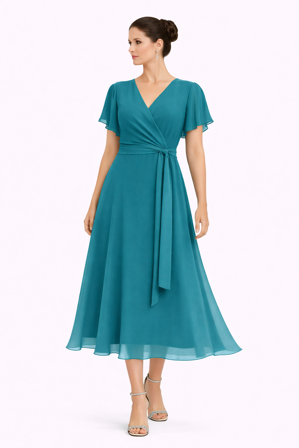 Φόρεμα ζορζέτα κρουαζέ πετρόλ