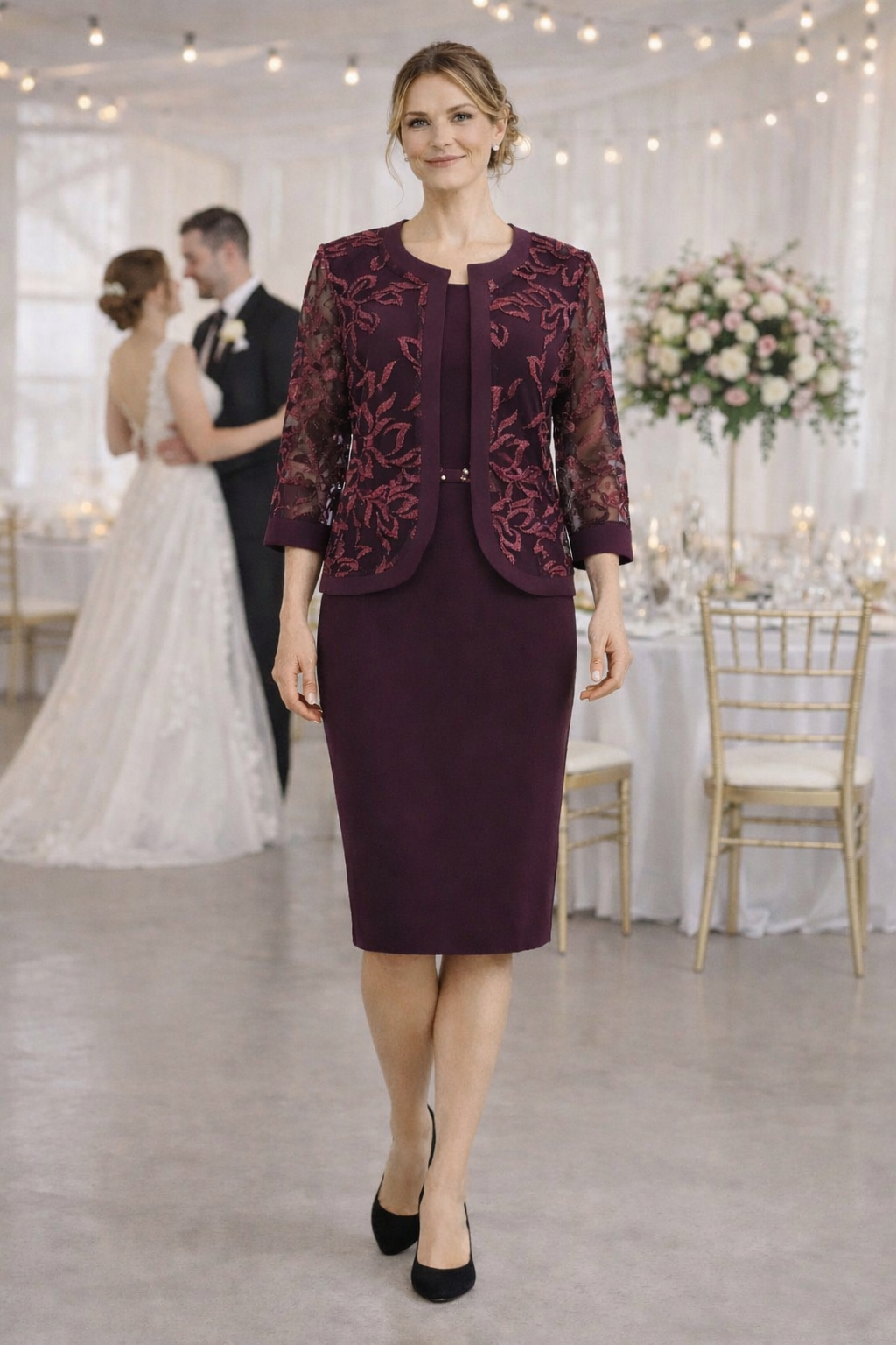 Σετ φόρεμα μπολερό δαντέλα γκρενά