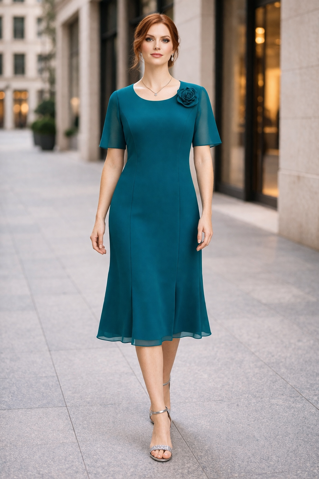 Φόρεμα ζορζέτα πετρόλ