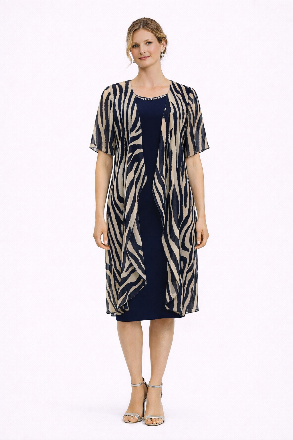 Φόρεμα μπλε με εμπριμέ τουνίκ