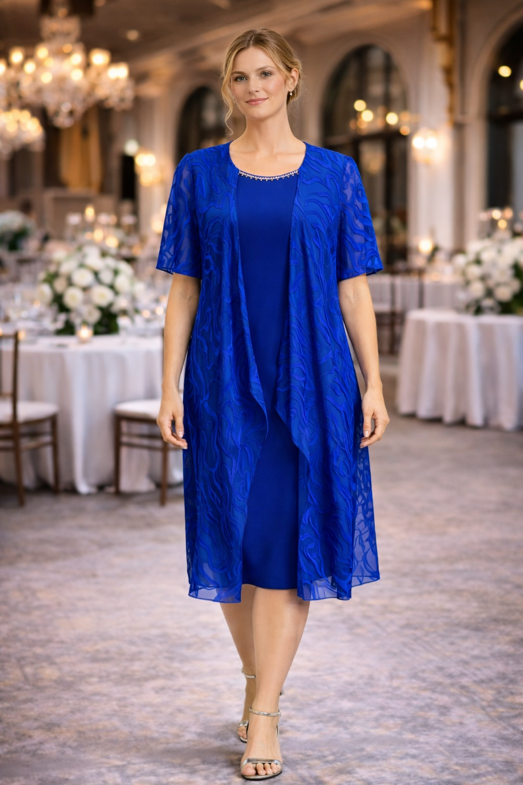 Φόρεμα μπλε ρουά με τουνίκ