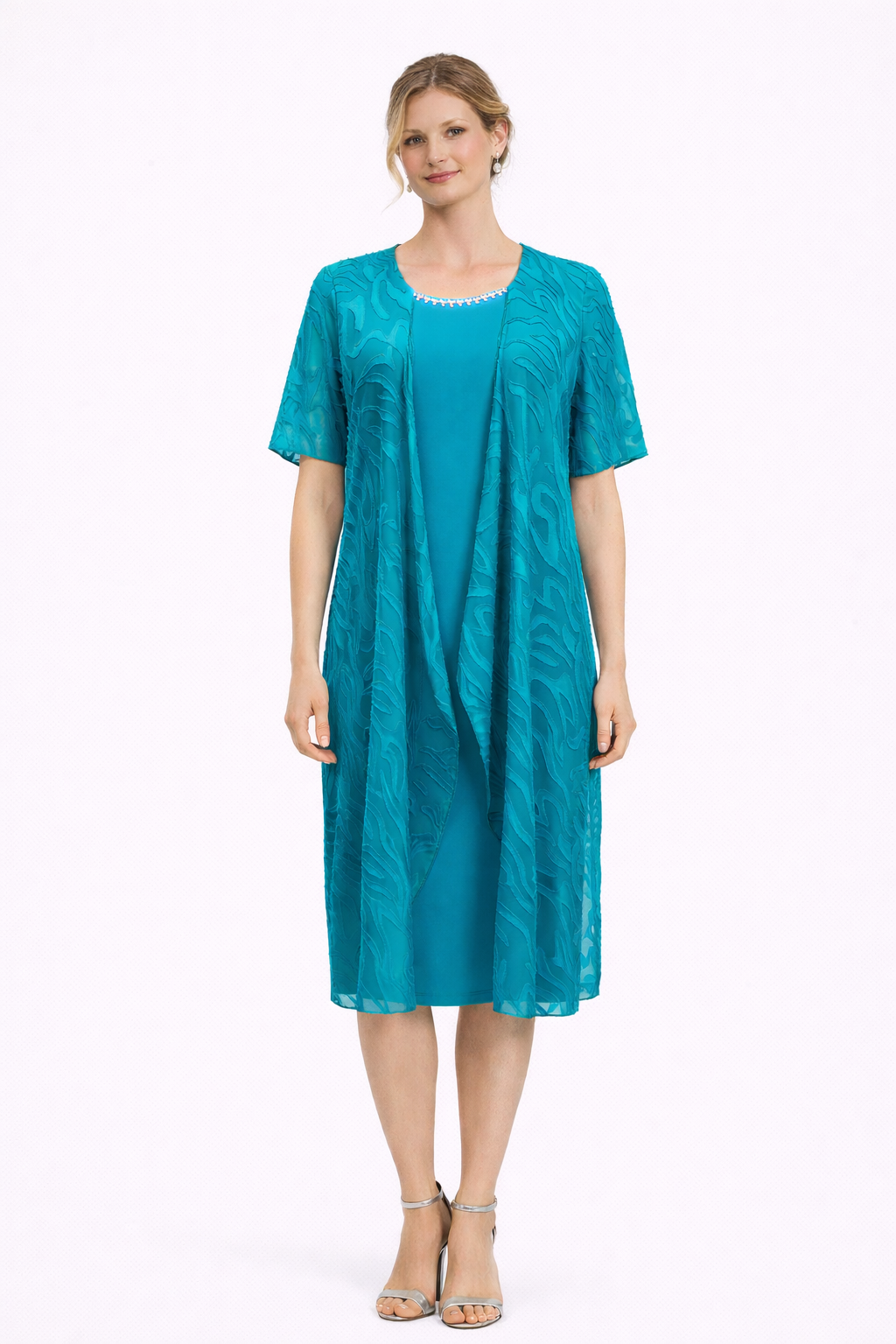 Φόρεμα πετρόλ με τουνίκ