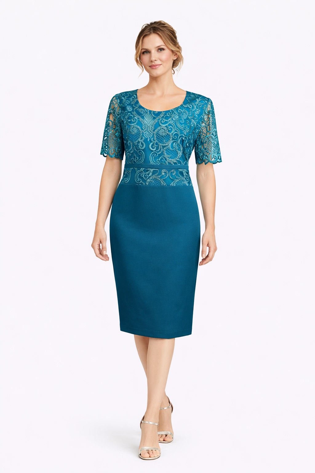 Φόρεμα  με δαντέλα πετρόλ