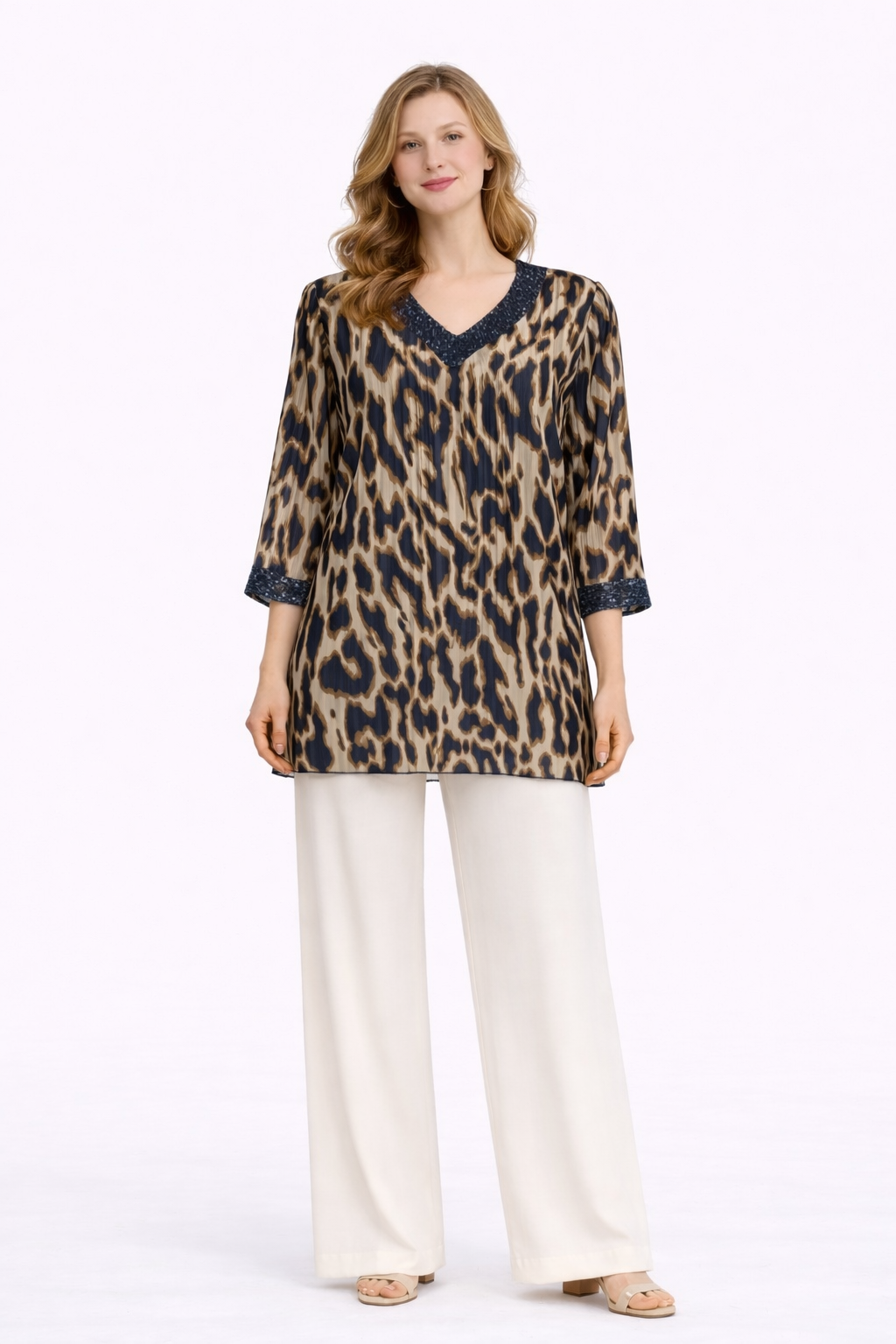 Μπλούζα ζορζέτα εμπριμέ μπλε