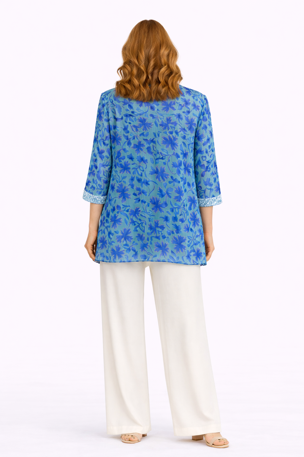 Μπλούζα ζορζέτα εμπριμέ θαλασσί