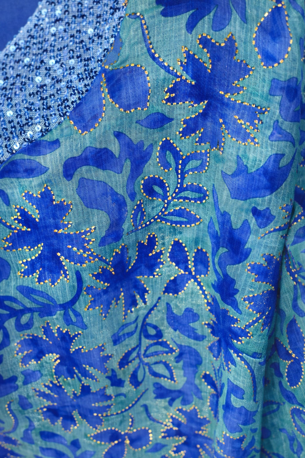 Μπλούζα ζορζέτα εμπριμέ θαλασσί